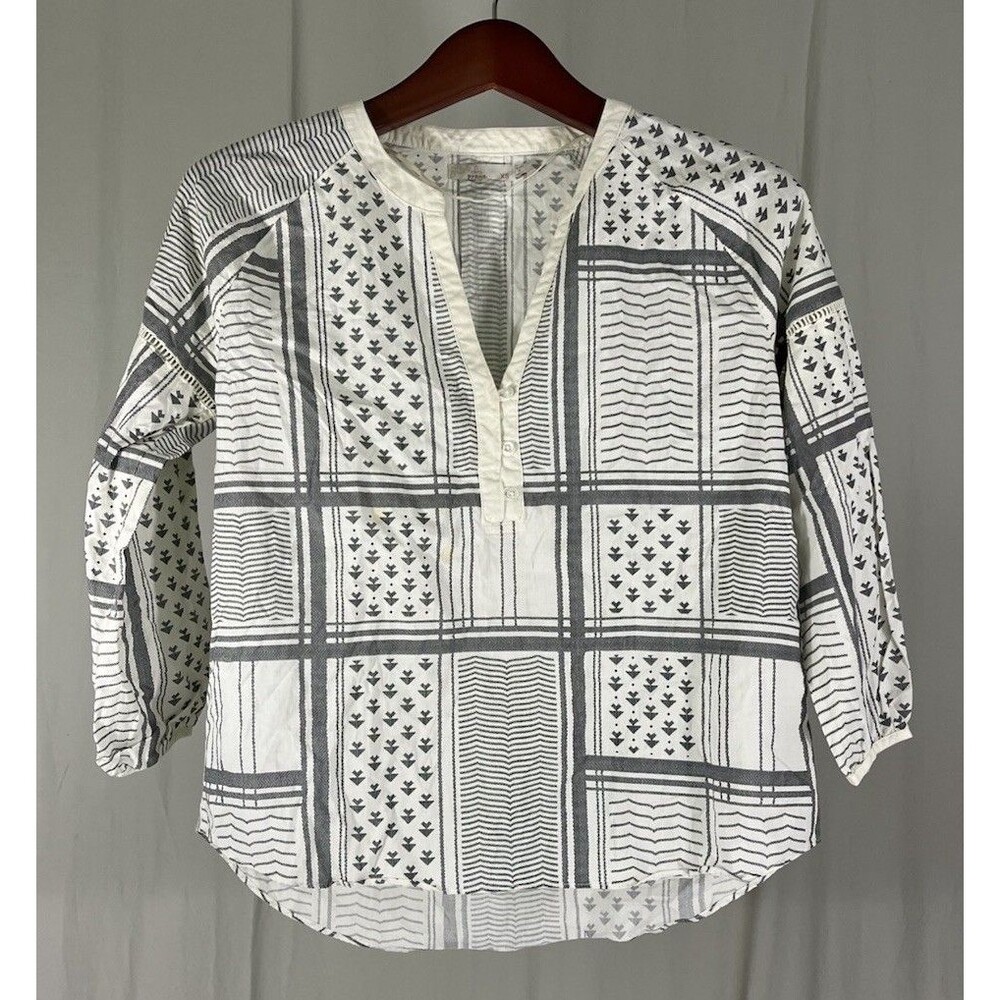 Prana Elena Blouse Women’s XS Peasant Boho Lightweight Cottagecore Top Plaid